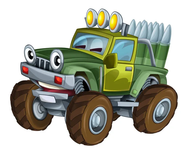 Cartone Animato Felice Divertente Fuoristrada Camion Militare Guardando Come Monster — Foto Stock