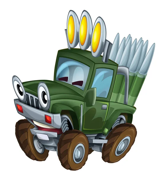 Kreskówka Szczęśliwy Zabawny Road Wojskowy Samochód Wygląda Jak Monster Truck — Zdjęcie stockowe