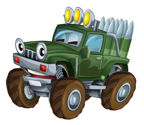 Cartone Animato Felice Divertente Fuoristrada Camion Militare Guardando Come Monster — Foto Stock