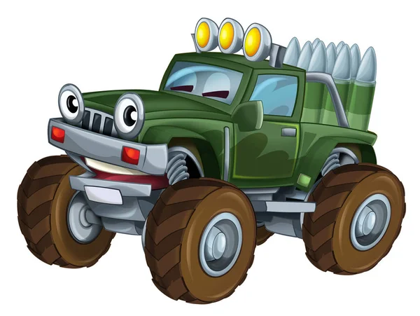 Desenho Animado Feliz Engraçado Road Caminhão Militar Olhando Como Caminhão — Fotografia de Stock