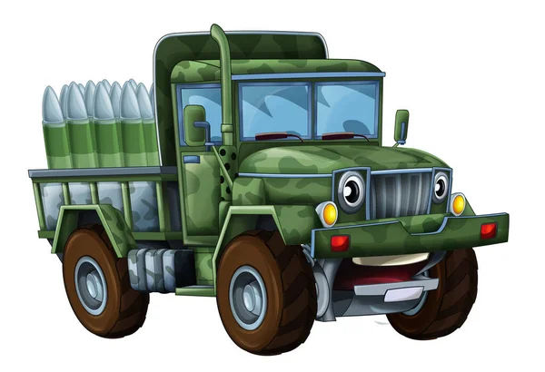 Cartoon Glücklich Und Lustig Road Militär Lkw Sieht Aus Wie — Stockfoto