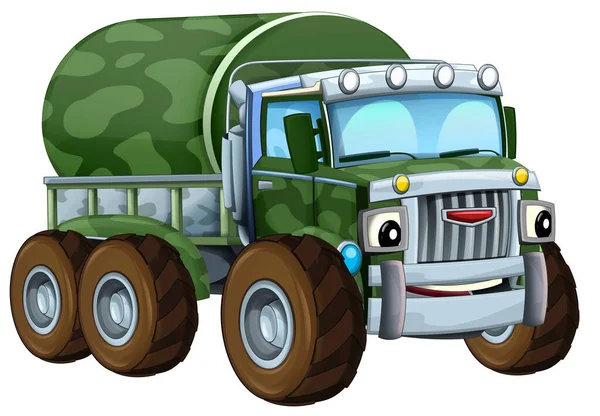 Dibujos Animados Feliz Divertido Vehículo Camión Militar Fuera Carretera Con — Foto de Stock