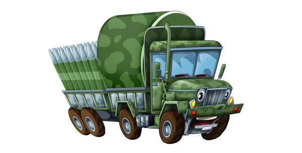 Cartoon Happy Funny Road Military Truck Vehicle Cargo Isolated Illustration — Stock Photo, Image