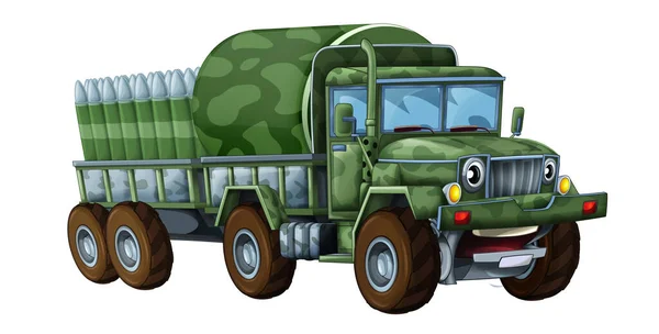 Karikatur Fröhlich Und Lustig Offroad Militärlastwagen Mit Ladung Isolierte Illustration — Stockfoto