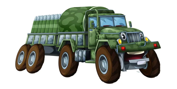 Γελοιογραφία Χαρούμενος Και Αστείος Εκτός Δρόμου Στρατιωτικό Φορτηγό Όχημα Φορτίο — Φωτογραφία Αρχείου