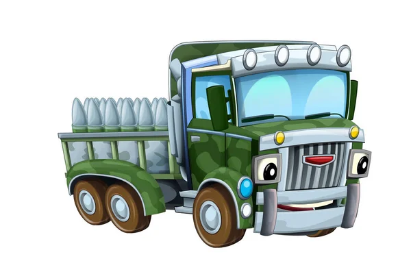 Dibujos Animados Feliz Divertido Vehículo Camión Militar Fuera Carretera Con — Foto de Stock