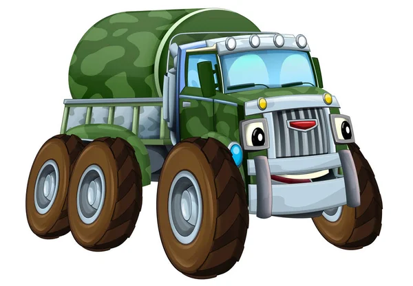 漫画幸せと子供のための貨物分離イラスト付きオフロード軍用トラック車両 — ストック写真