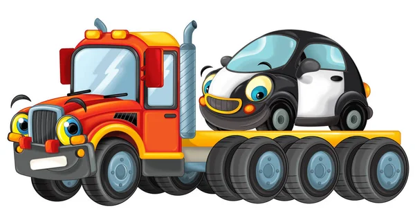 stock image cartoon scene with tow truck driving with load other car isolated illustration for children