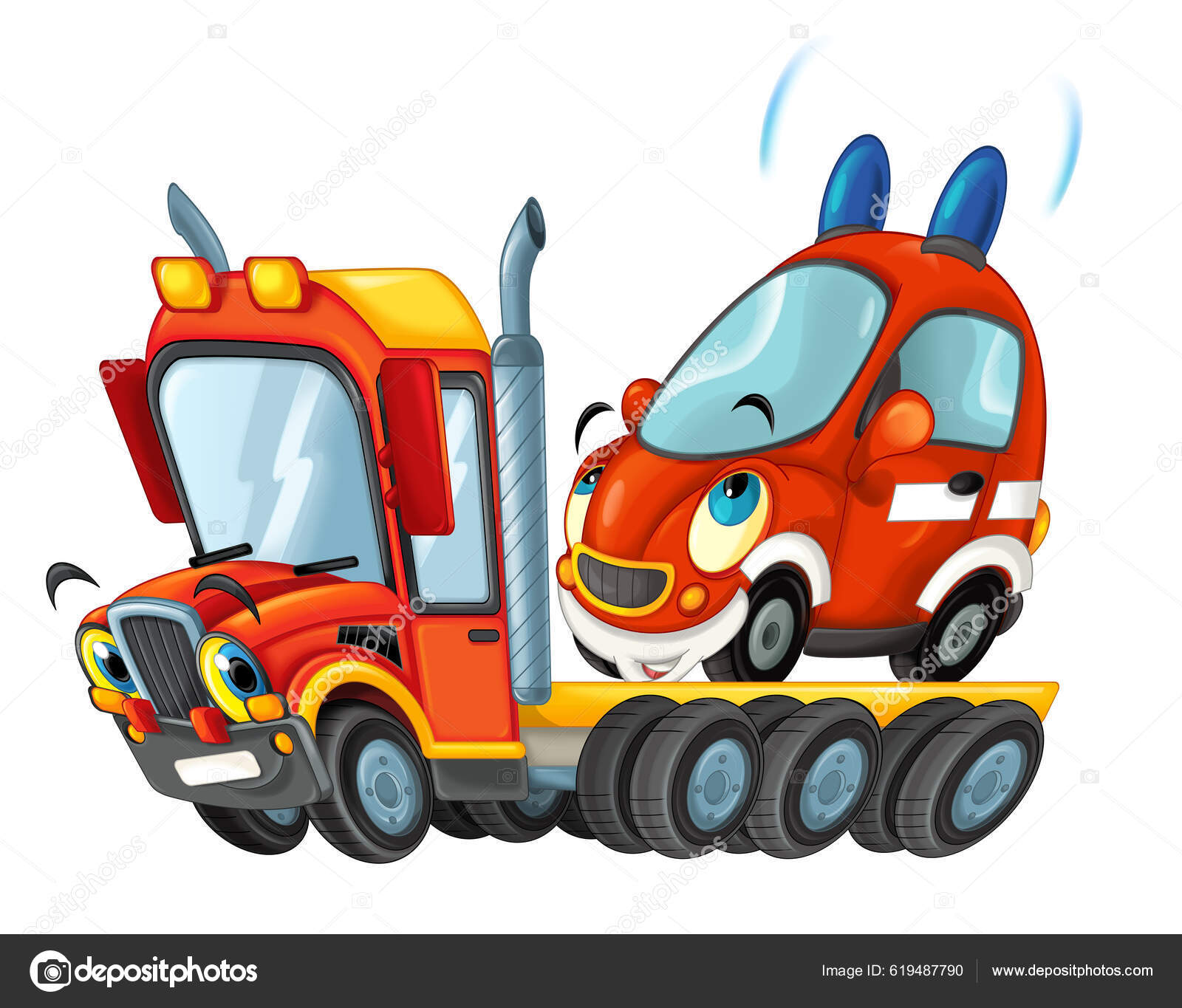 Conductor Divertido Grúa Dibujos Animados Con Otro Coche Aislado  Ilustración Ilustración de stock #619487790 de ©illustrator_hft, image size:1600x1365