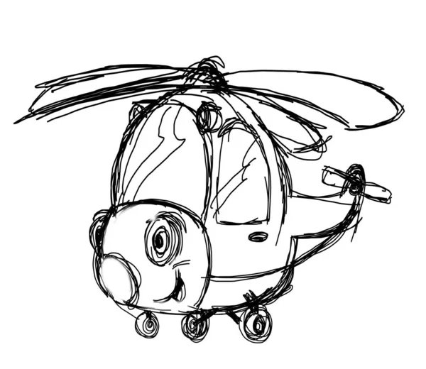 带有直升机草图的卡通片场景 为儿童提供孤立的插图 — 图库照片