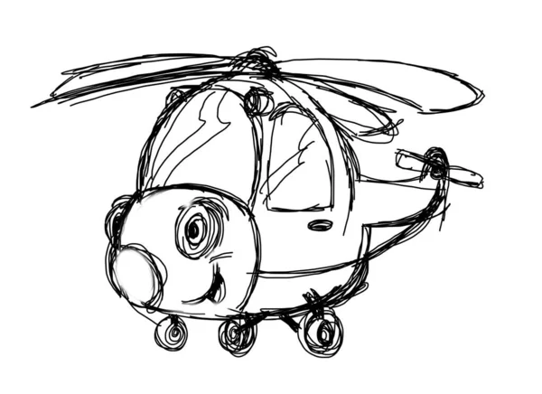 Cartoon Scene Helicopter Sketch Draft Isolated Illustration Children — Stock Photo, Image