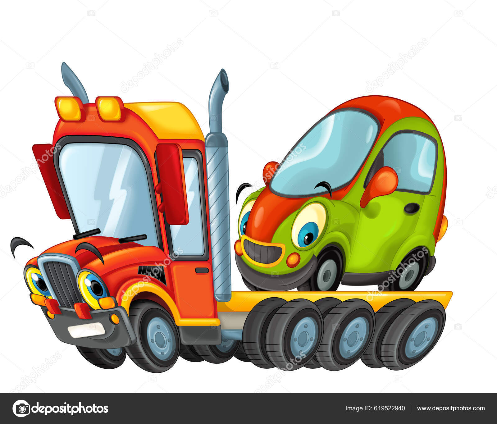 Funny Cartoon Tow Truck Driver Other Car Isolated White Background ...