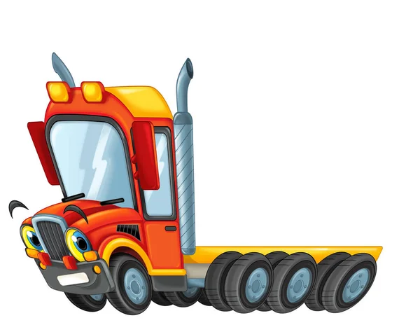 Engraçado Desenho Animado Reboque Caminhão Motorista Isolado Fundo Branco Ilustração — Fotografia de Stock