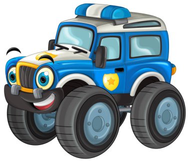 off road ağır kamyon arabalı karikatür sahnesi çocuklar için izole edilmiş