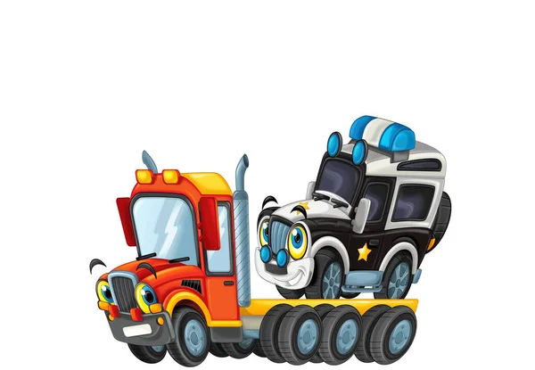 Divertente Cartoon Rimorchio Camionista Altri Veicolo Auto Isolato Bambini Illustrazione — Foto Stock