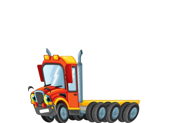 Feliz Cartoon Motorista Caminhão Reboque Isolado Fundo Branco Ilustração — Fotografia de Stock