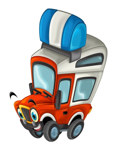 オフロードトラック消防車と漫画シーン子供のための白いイラストに隔離された車 — ストック写真