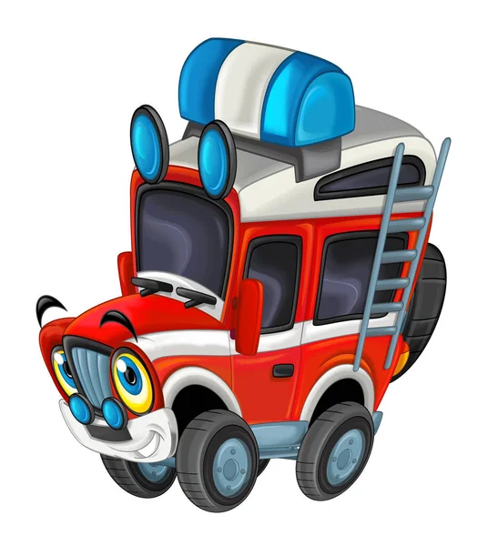 cartoon scene with off road heavy truck fireman car isolated on white illustration for children