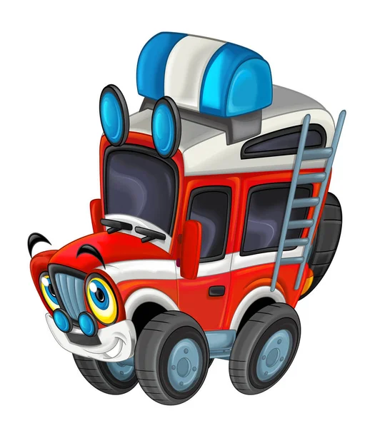 Мультяшна Сцена Позашляховиком Важкої Вантажівки Пожежник Ізольований Білій Ілюстрації Дітей — стокове фото