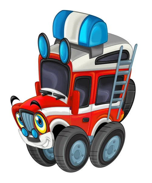 Cartoon Scene Met Road Zware Vrachtwagen Brandweerman Auto Geïsoleerd Witte — Stockfoto