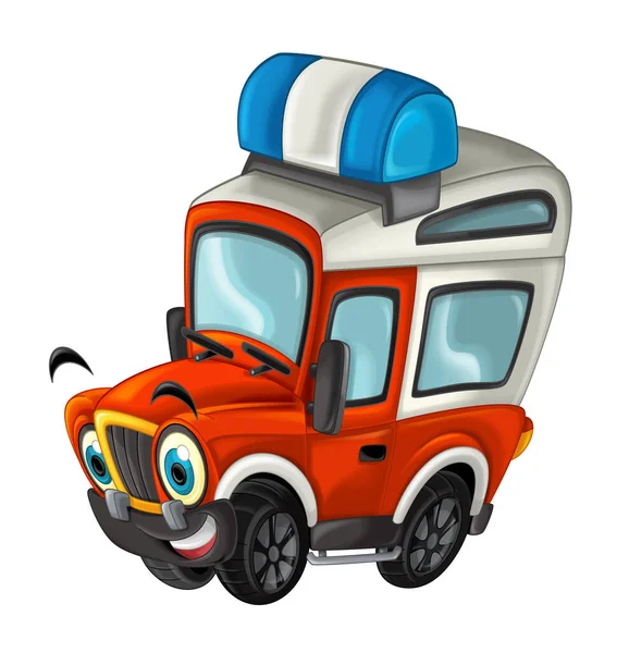 卡通片场景与公路外重型卡车消防员车隔离在白色的儿童插图上 — 图库照片