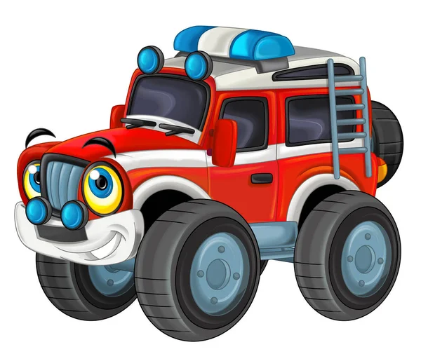 Cartoon Szene Mit Schwerem Geländewagen Feuerwehrauto Isoliert Auf Weißer Illustration — Stockfoto