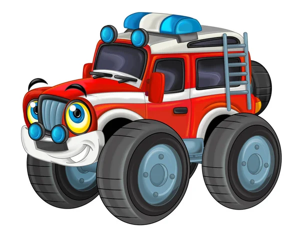 Cartoon Szene Mit Schwerem Geländewagen Feuerwehrauto Isoliert Auf Weißer Illustration — Stockfoto