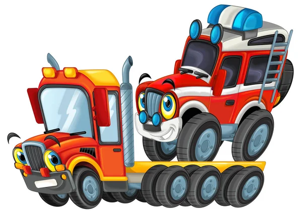 아이들을 삽화에 고립된 견인차 운전자와 — 스톡 사진