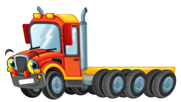 Feliz Cartoon Motorista Caminhão Reboque Isolado Ilustração Branca Para Crianças — Fotografia de Stock