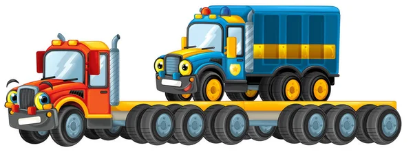 Funny Looking Cartoon Tow Truck Driver Car Truck Isolated White — Stock Photo, Image