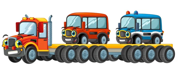 Funny Looking Cartoon Tow Truck Driver Cars Trucks Isolated White — Stock Photo, Image