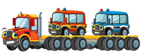 Zabawnie Wyglądający Kierowca Holownika Samochodów Ciężarowych Odizolowanych Białej Ilustracji — Zdjęcie stockowe