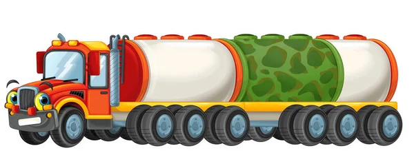 Camión Cisterna Dibujos Animados Feliz Conductor Coche Cisterna Aislado Ilustración — Foto de Stock