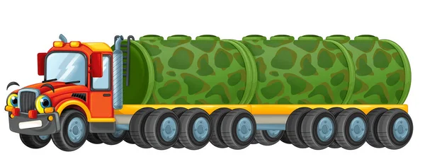白いイラストに隔離された幸せな漫画のシスタートラック運転手の車のタンカー — ストック写真