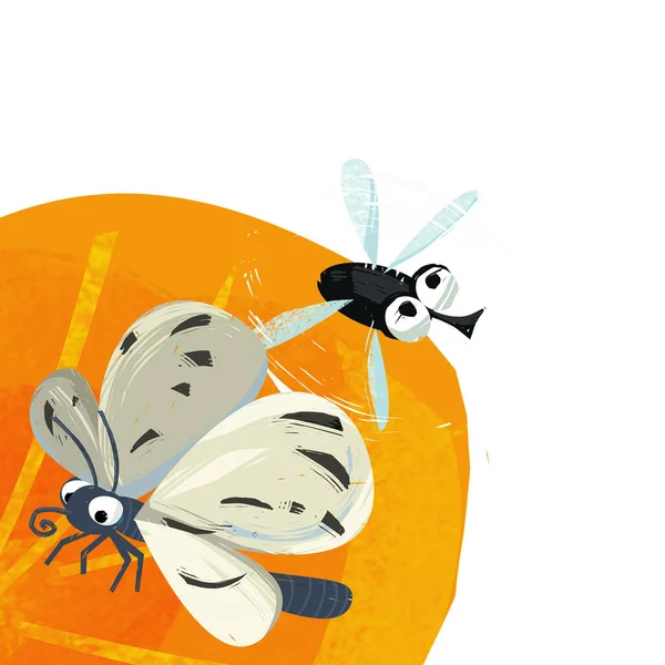 Escena Dibujos Animados Con Insecto Divertido Vuelo Ilustración Aislada Para — Foto de Stock