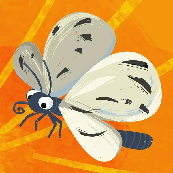 Kreslená Scéna Legrační Hmyz Létání Izolované Ilustrace Pro Děti — Stock fotografie