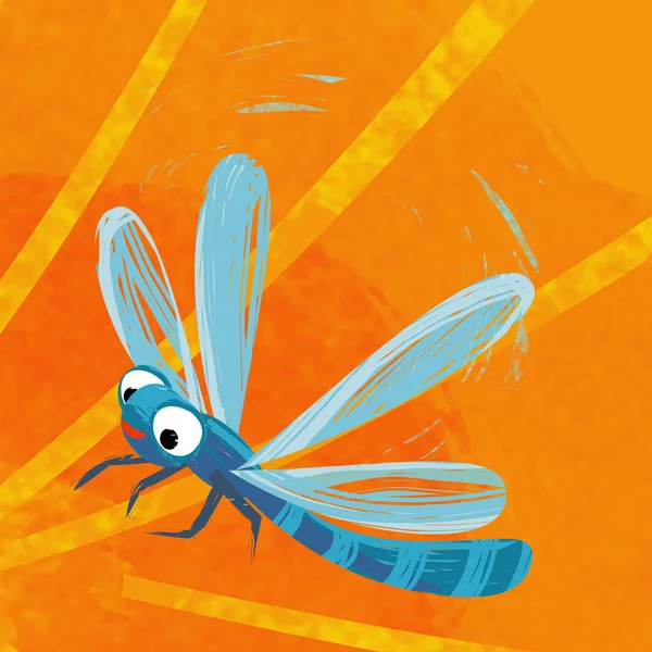 Rajzfilm Jelenet Vicces Bug Rovar Repülő Elszigetelt Illusztráció Gyerekeknek — Stock Fotó