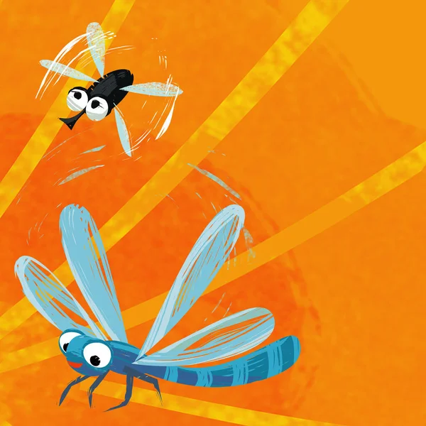 Tecknad Scen Med Roliga Insekt Flyger Isolerad Illustration För Barn — Stockfoto