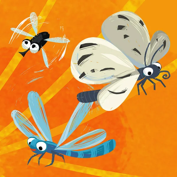 Escena Dibujos Animados Con Insecto Divertido Vuelo Ilustración Aislada Para —  Fotos de Stock