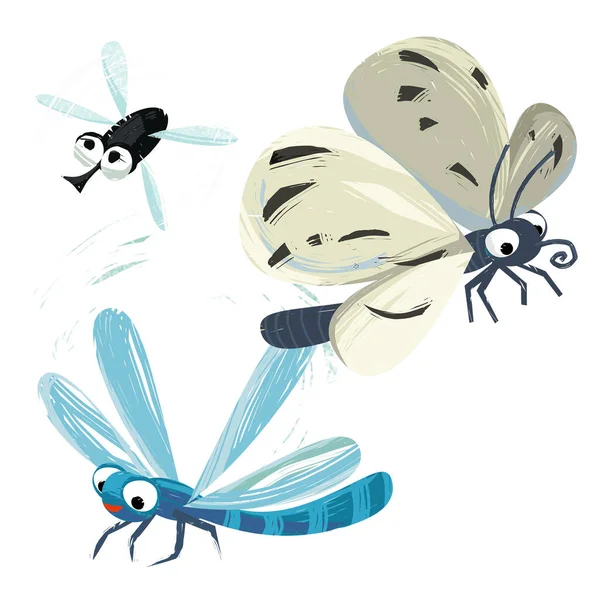 Scène Dessin Animé Avec Drôle Insecte Insecte Volant Illustration Isolée — Photo