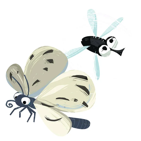 Cartoon Scene Met Grappige Insect Vliegen Geïsoleerde Illustratie Voor Kinderen — Stockfoto