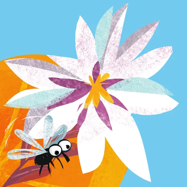 Tecknad Scen Med Roliga Insekt Flygande Illustration För Barn — Stockfoto