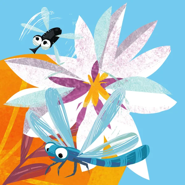 Scène Dessin Animé Avec Drôle Insecte Insecte Volant Illustration Pour — Photo