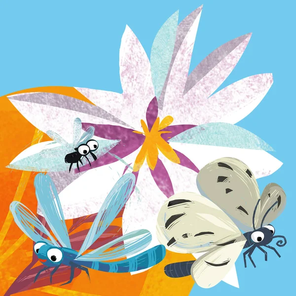 Cartoon Szene Mit Lustigen Insektenflieger Illustrationen Für Kinder — Stockfoto