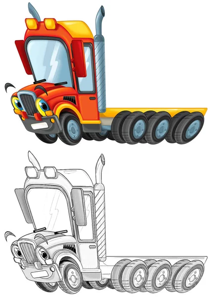 Engraçado Desenho Animado Reboque Caminhão Motorista Isolado Fundo Branco Ilustração — Fotografia de Stock