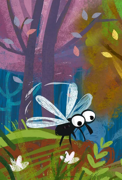Vtipné Kreslené Scény Žába Vtipné Chyby Hmyz Létání Ilustrace Pro — Stock fotografie