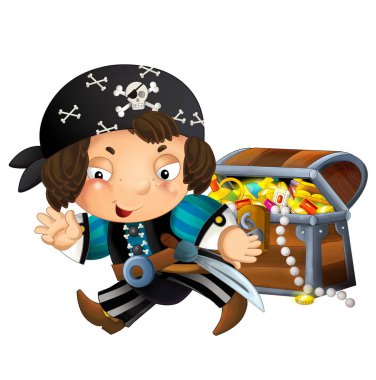 Mutlu gülümseyen karikatür ortaçağ korsanı gülümsüyor.