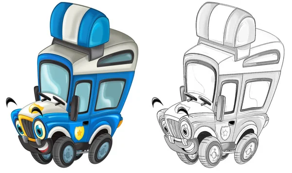 卡通片场景 与公路外的重型货车隔离 附有儿童草图 — 图库照片