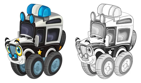 cartoon scene with off road heavy truck car isolated with sketch illustration for children