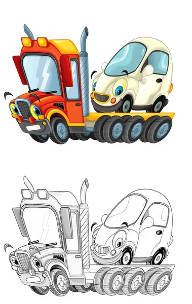 Diğer Arabalı Komik Karikatür Kamyon Sürücüsü Çizimi Olan Çocuklar Için — Stok fotoğraf